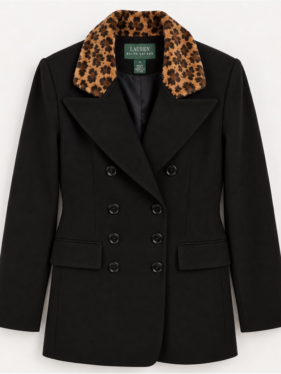 Lauren Ralph Lauren Jackets & Blazers - Lauren Ralph Lauren Black Double Breasted Blazer Leopard Faux Fur Collar Size 10